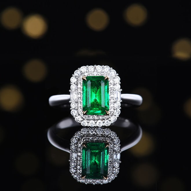 14k Gold 1.51 Ctw Vivid Green Natural Emerald & Diamond Ring/pendant( Without Chain ): Ref:230972044 // gold content:14k gold // ring size:7. 25us // // main gemstone:emerald // shape:octagonal // carat weight:1. 07ct // color:vivid green // treatment:natural // // adjacent gemstone 2