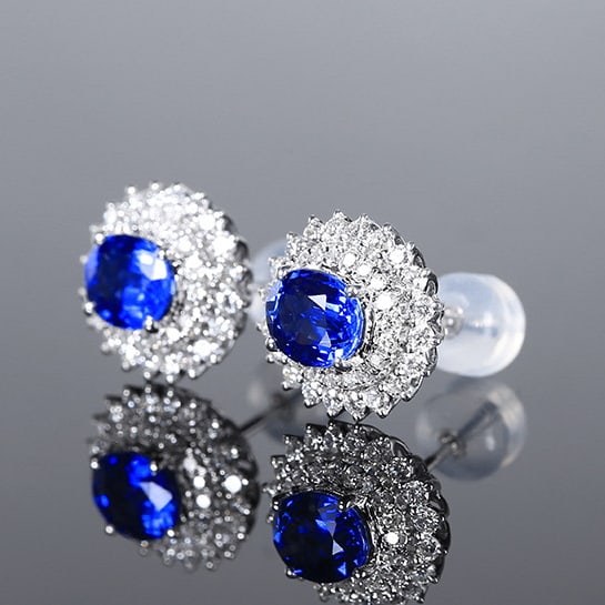 14k Gold 2.44 Ctw Natural Sapphire & Diamond Earrings - 2