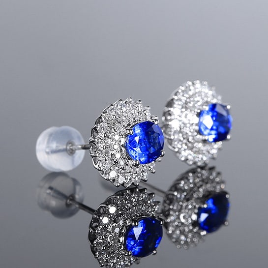 14k Gold 2.44 Ctw Natural Sapphire & Diamond Earrings - 3