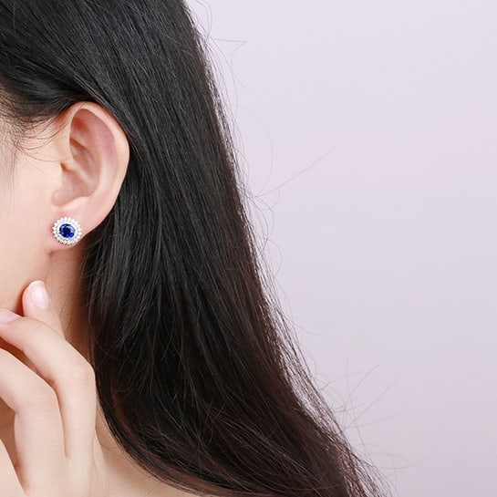 14k Gold 2.44 Ctw Natural Sapphire & Diamond Earrings - 5