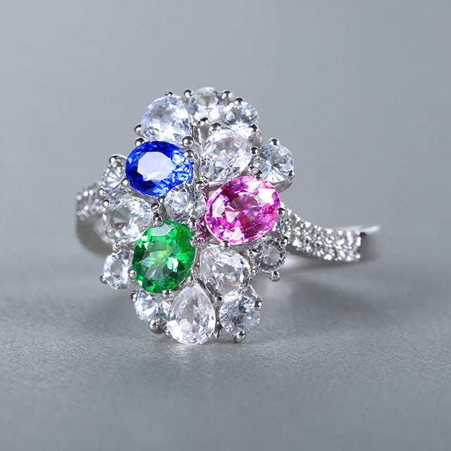 14k Gold 1.11 Ctw Natural Sapphire & Tsavorite Ring - 2