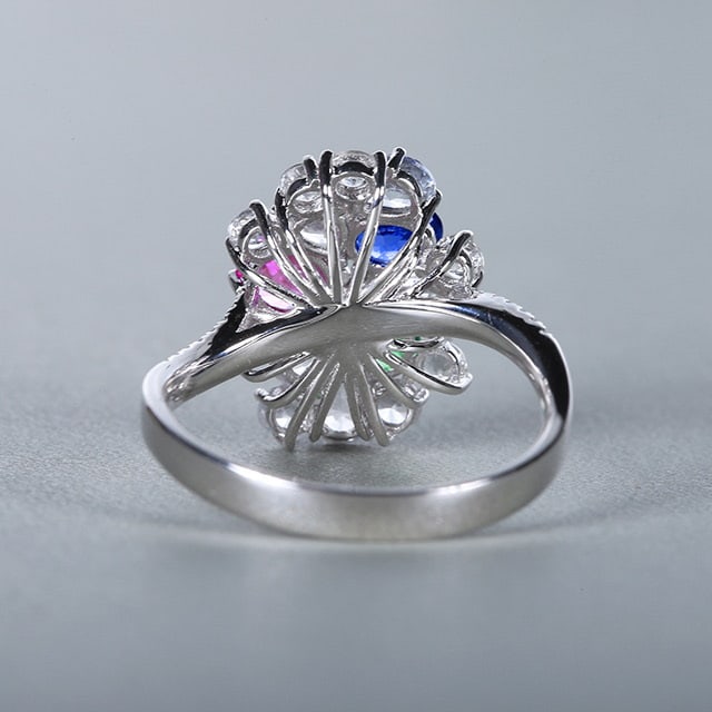 14k Gold 1.11 Ctw Natural Sapphire & Tsavorite Ring - 3