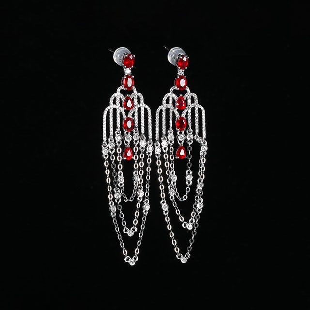 14k Gold 3.02 Ctw Natural Ruby & Diamond Earrings - 3