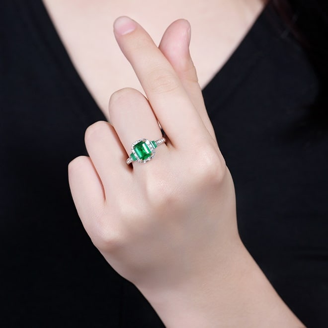 14k Gold 1.43 Ctw Vivid Green Natural Emerald & Diamond Ring - 7