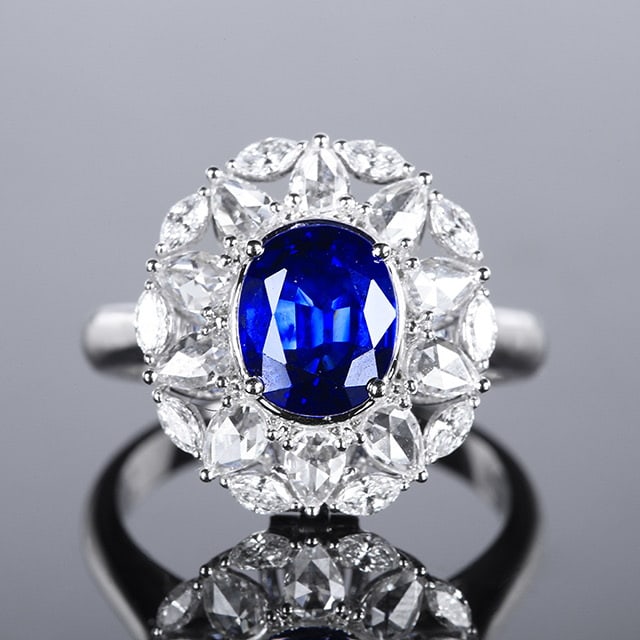 14k Gold 2.75 Ctw Natural Sapphire & Diamond Ring/pendant( Without Chain ): Ref:230972168 // gold content:14k gold // ring size:7. 25us // // main gemstone:sapphire // shape:oval // carat weight:2. 01ct // color:royal blue // treatment:natural // // adjacent gemstone 2 :