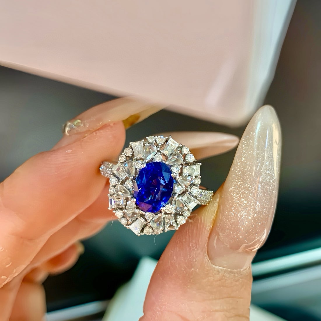 14k Gold 2.54 Ctw Natural Sapphire & Diamond Ring: Ref:230972187 // gold content:14k gold // ring size:7. 25us // // main gemstone:sapphire // shape:oval // carat weight:1. 74ct // color:royal blue // treatment:natural // // adjacent gemstone 2 :