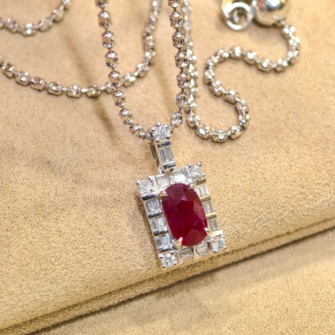 14k Gold 1.41 Ctw Natural Ruby & Diamond Pendant( Without Chain ) - 3