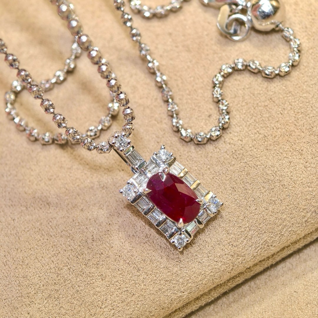 14k Gold 1.41 Ctw Natural Ruby & Diamond Pendant( Without Chain ) - 4