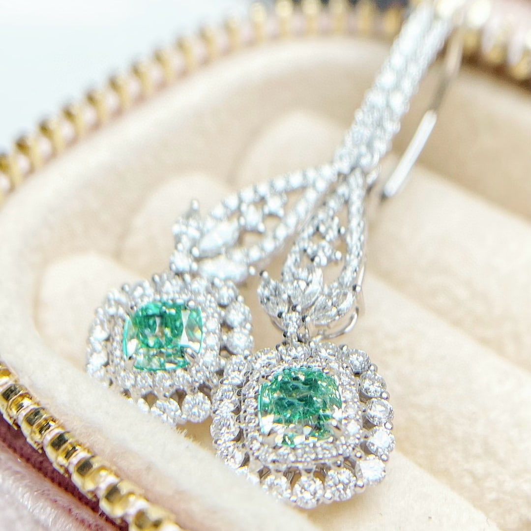 14k Gold 2.62 Ctw Natural Green Diamond & Diamond Earrings - 3