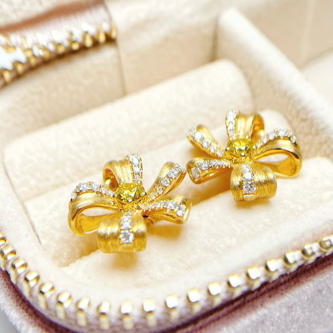 14k Gold 0.76 Ctw Natural Yellow Diamond & Diamond Earrings - 2