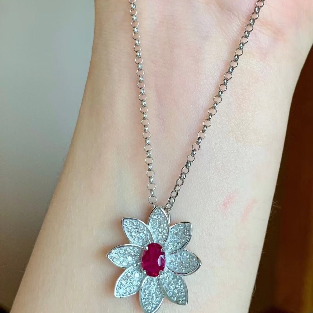 14k Gold 1.49 Ctw Natural Ruby & Diamond Pendant( Without Chain ) - 4