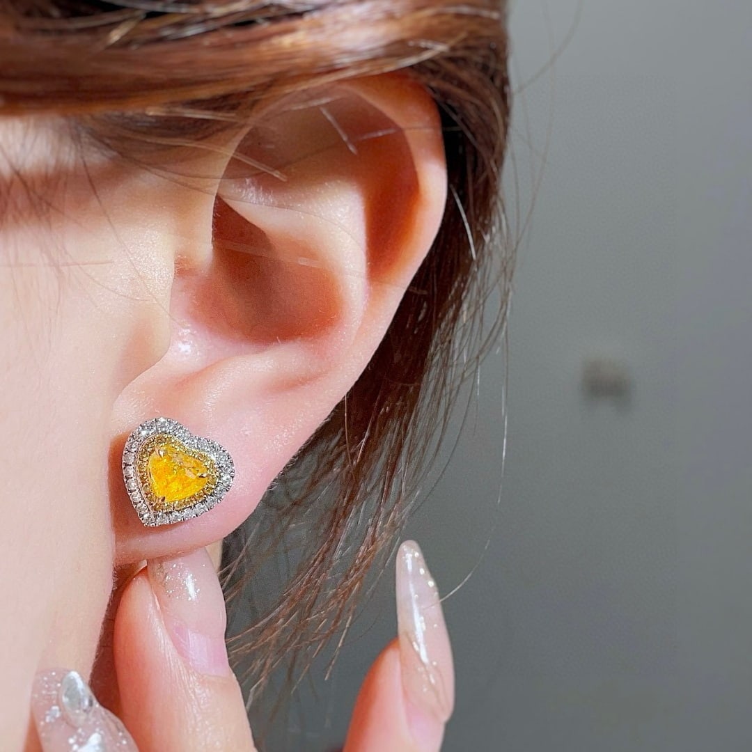 14k Gold 1.39 Ctw Natural Yellow Diamond & Diamond Earrings - 2