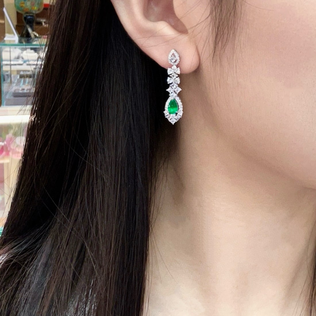 14k Gold 2.98 Ctw Vivid Green Natural Emerald & Sapphire Earrings - 2
