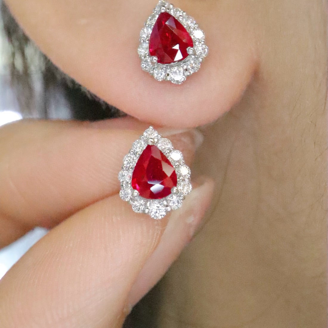 14k Gold 1.35 Ctw Natural Ruby & Diamond Earrings - 5