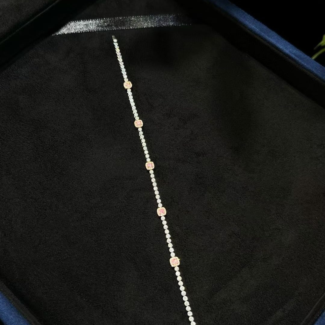 14k Gold 1.56 Ctw Natural Pink Diamond & Diamond Bracelet: Ref:230972407 // gold content:14k gold // main gemstone:pink diamond // shape:cushion // carat weight:0. 47ct // color:pink // treatment:natural // // adjacent gemstone 2 : diamond // shape:round //