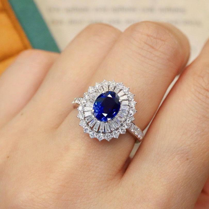 14k Gold 2.99 Ctw Natural Sapphire & Diamond Ring - 5