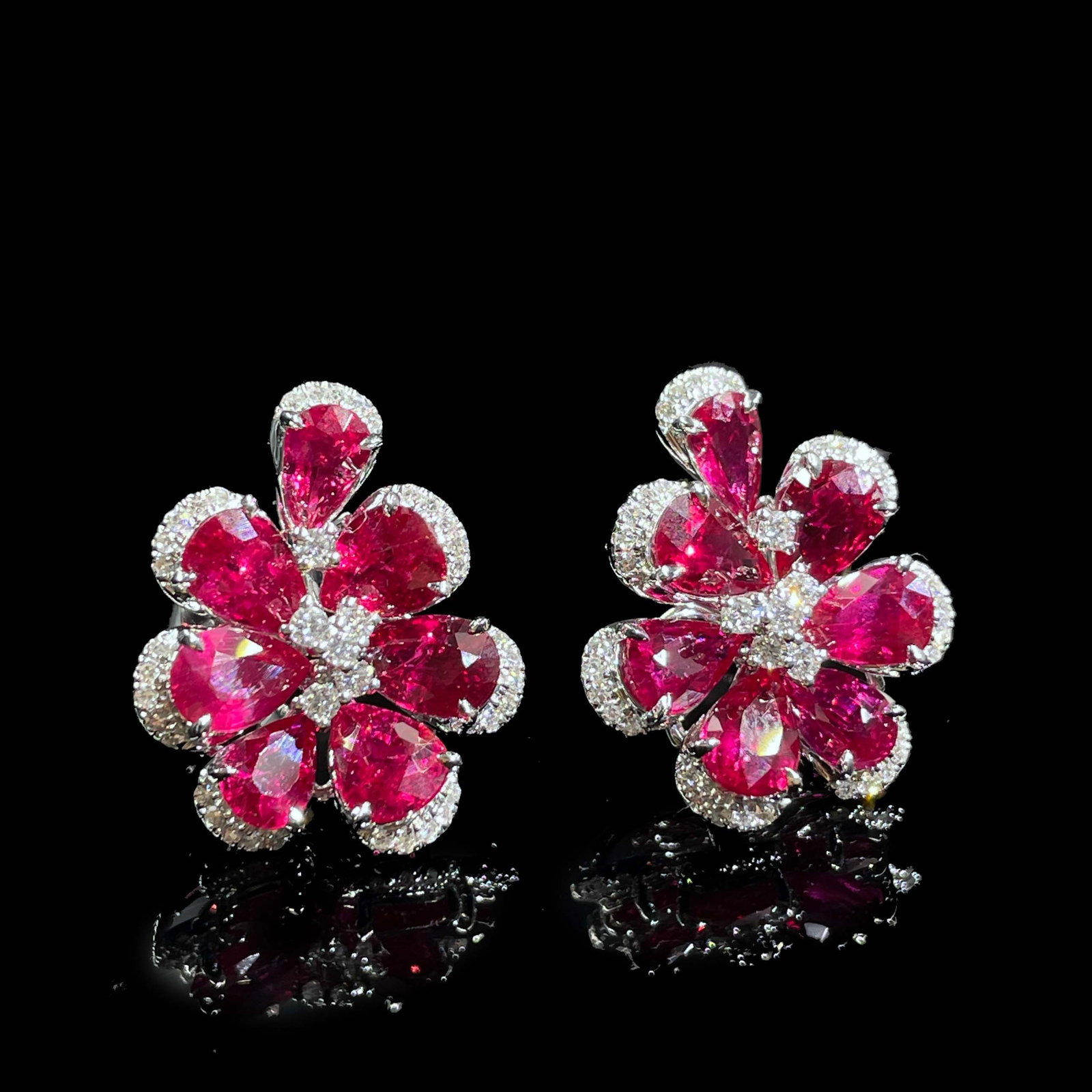 14k Gold 6.63 Ctw Natural Ruby & Diamond Earrings - 2
