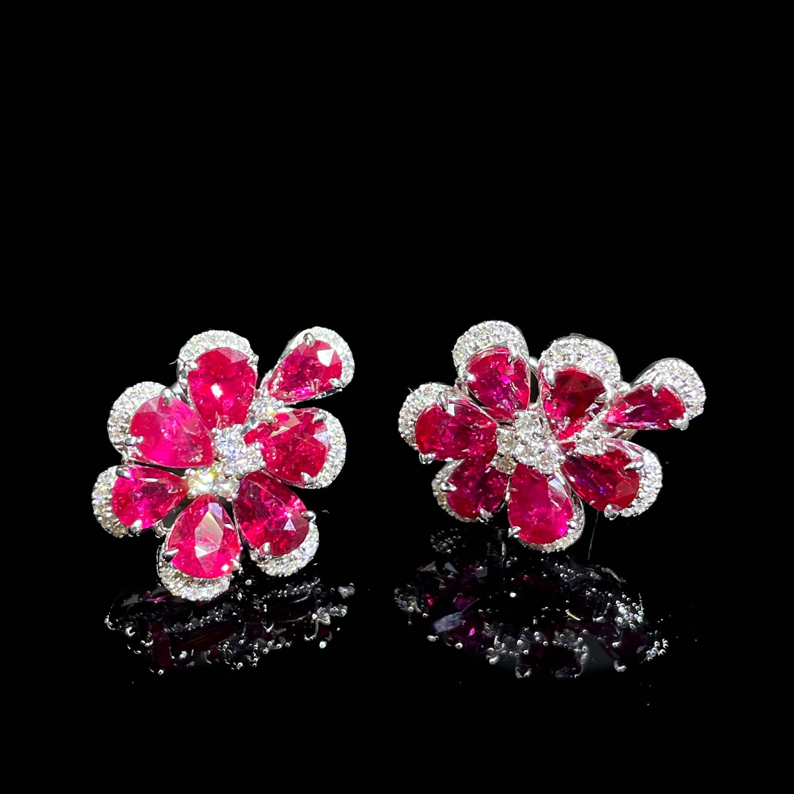 14k Gold 6.63 Ctw Natural Ruby & Diamond Earrings - 4
