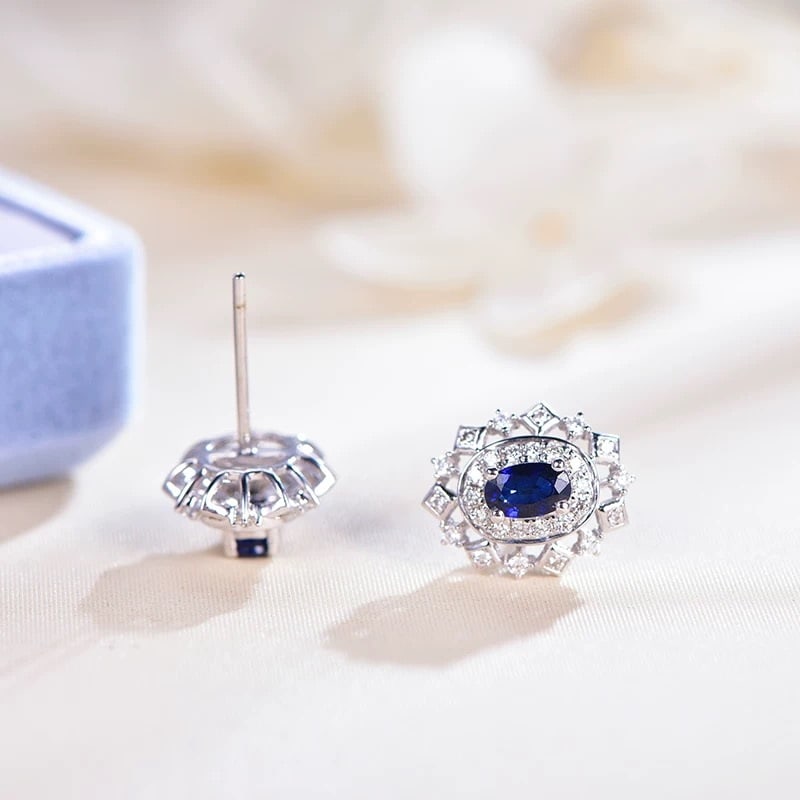 14k Gold 1.09 Ctw Natural Sapphire & Diamond Earrings - 2