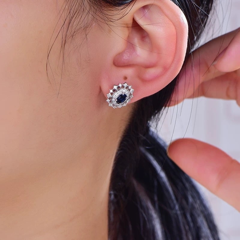 14k Gold 1.09 Ctw Natural Sapphire & Diamond Earrings - 5