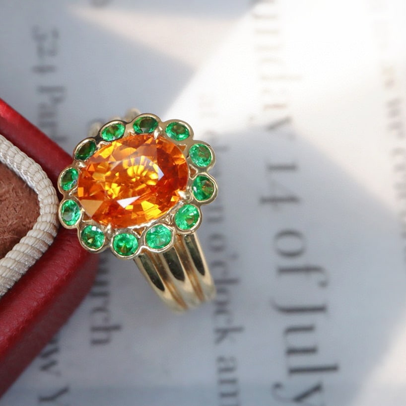14k Gold 2.14 Ct Natural Spessartine & Tsavorite Ring - 2