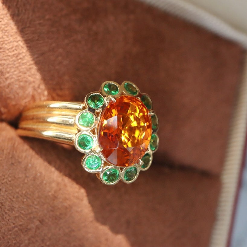 14k Gold 2.14 Ct Natural Spessartine & Tsavorite Ring - 4