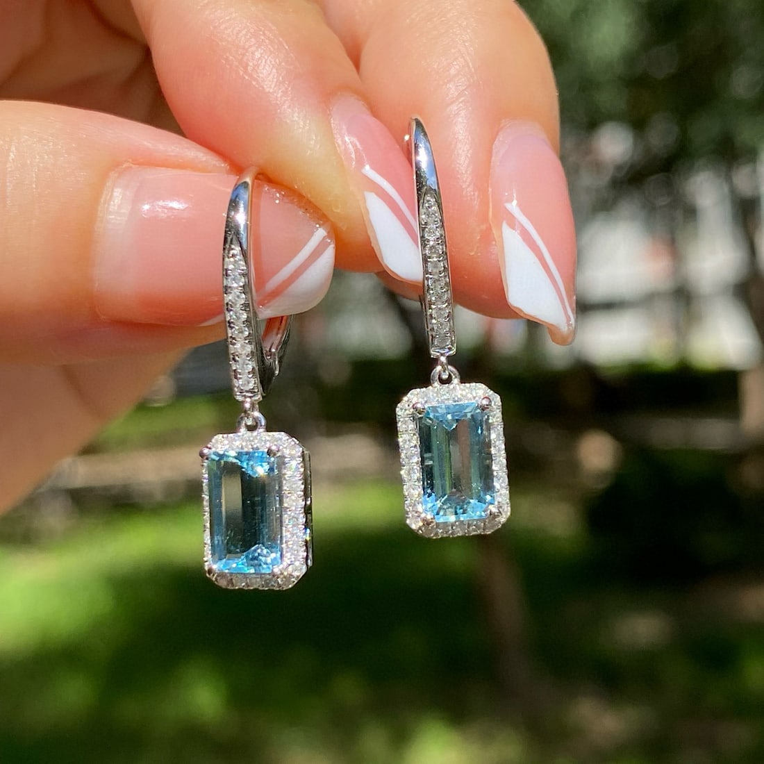 14k Gold 2.02 Ct Natural Aquamarine & Diamond Earrings - 6