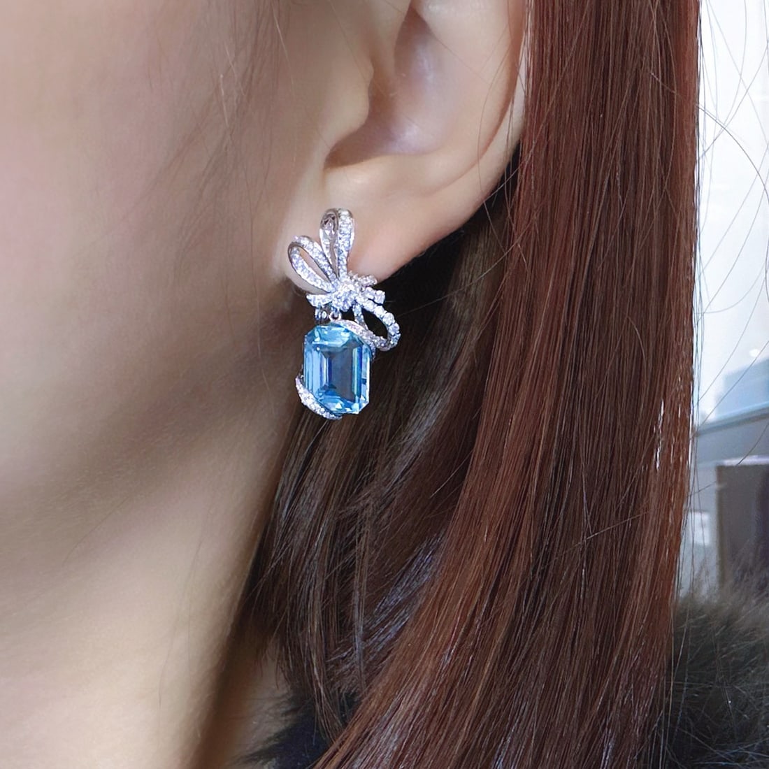 14k Gold 10.48 Ctw Natural Aquamarine & Diamond Earrings - 3