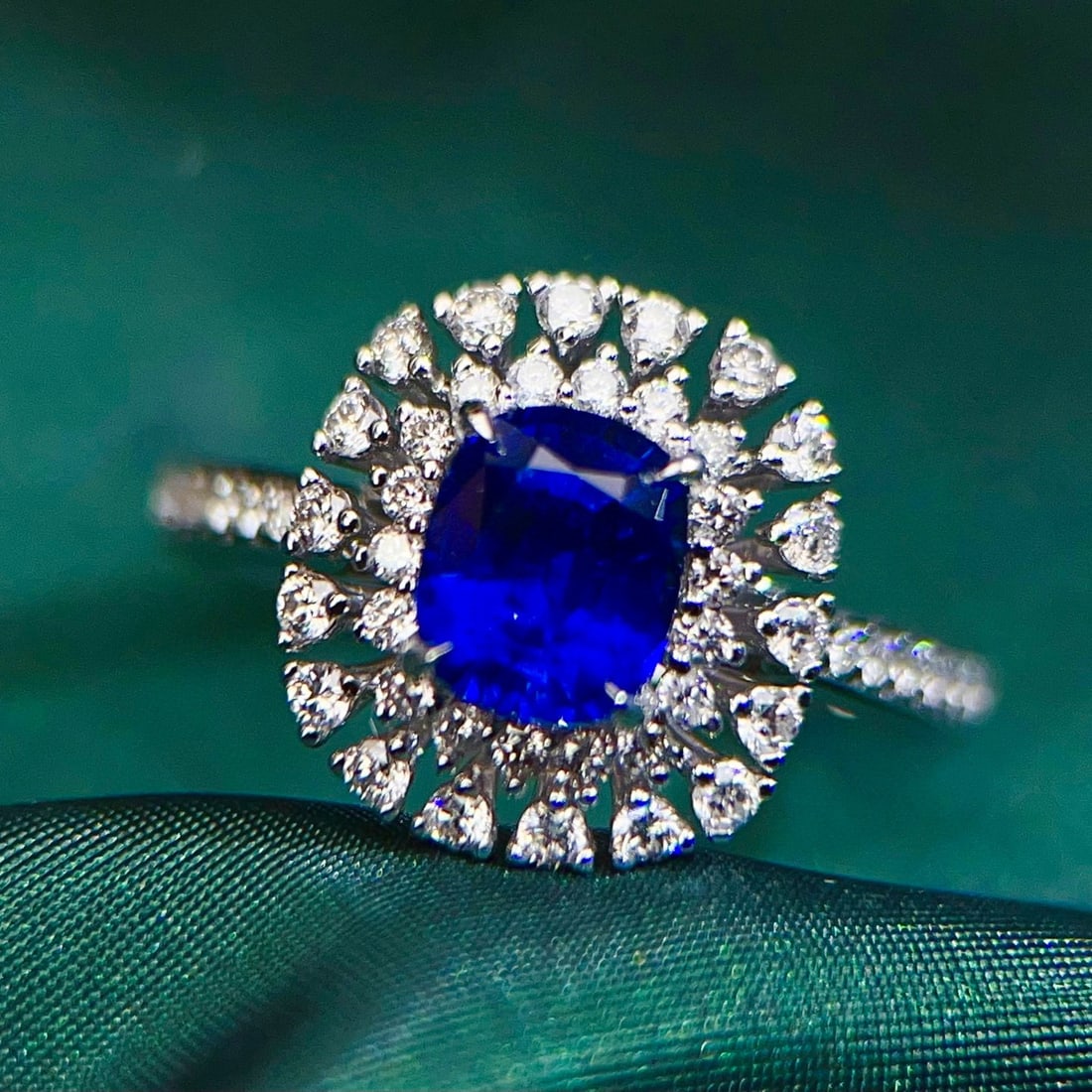 14k Gold 1.82 Ctw Natural Sapphire & Diamond Ring: Ref:230975203 // gold content:14k gold // ring size:7. 25us // // main gemstone:sapphire // shape:cushion // carat weight:1. 26ct // color:royal blue // treatment:natural // // adjacent gemstone 2 :