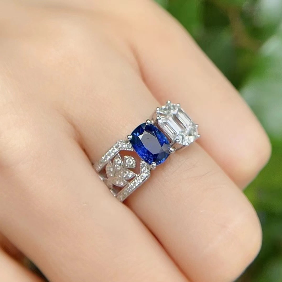 14k Gold 2.62 Ctw Natural Sapphire & Diamond Ring - 3