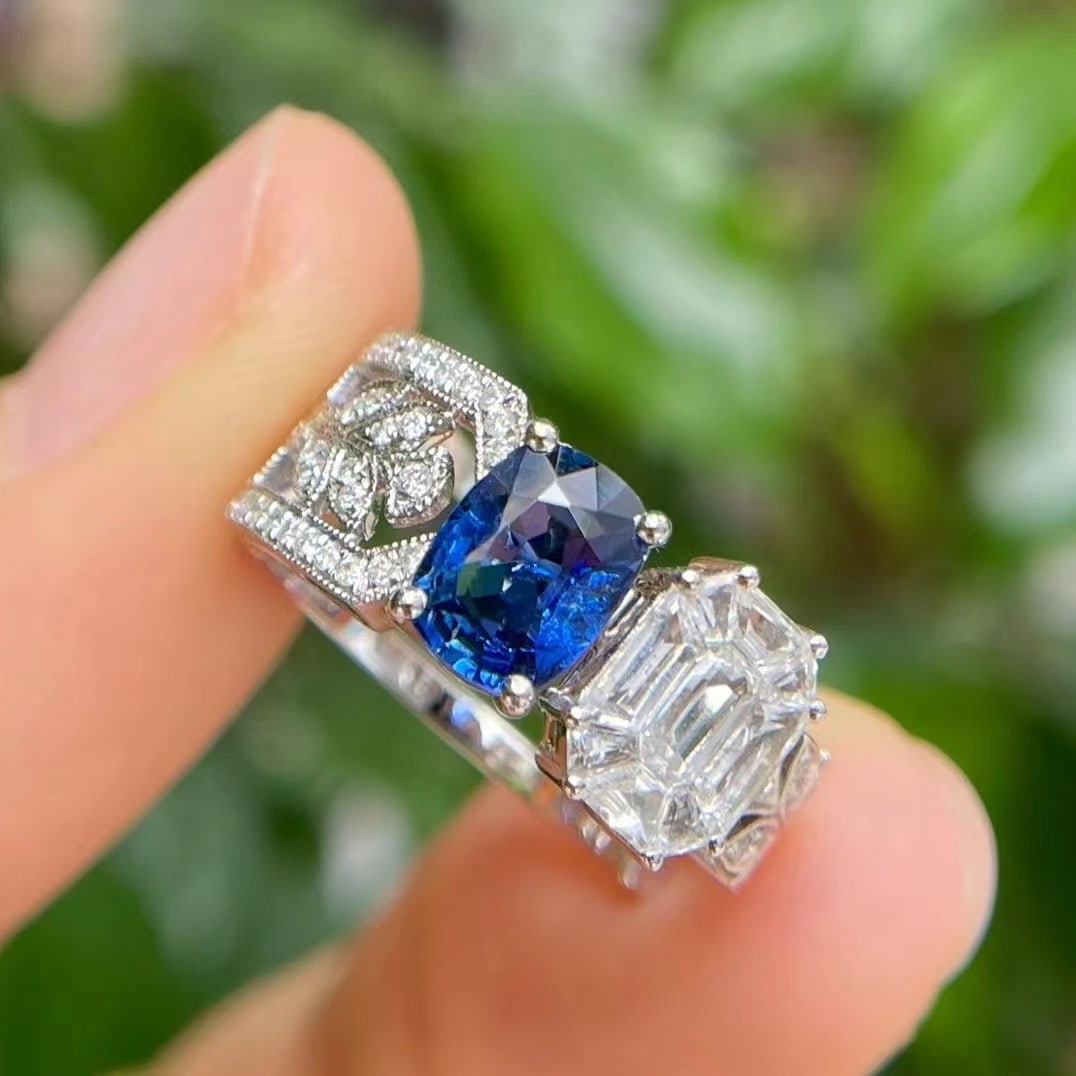 14k Gold 2.62 Ctw Natural Sapphire & Diamond Ring - 4