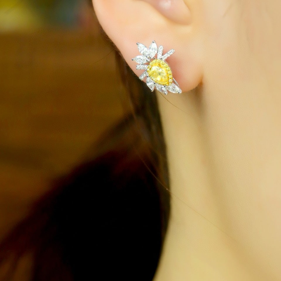 14k Gold 2.69 Ctw Natural Yellow Diamond & Diamond Earrings - 6