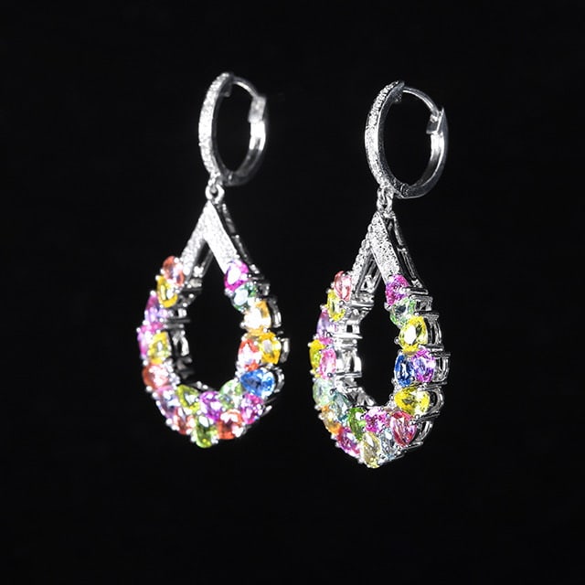 14k Gold 6.46 Ctw Natural Sapphire & Chrysoberyl & Diamond Earrings - 2