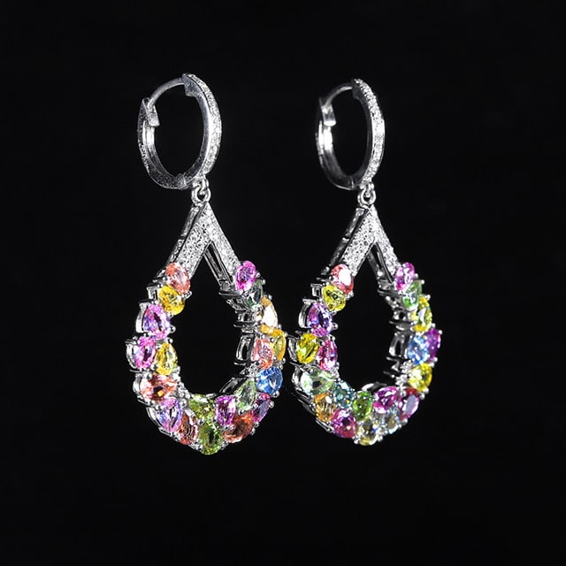 14k Gold 6.46 Ctw Natural Sapphire & Chrysoberyl & Diamond Earrings - 3