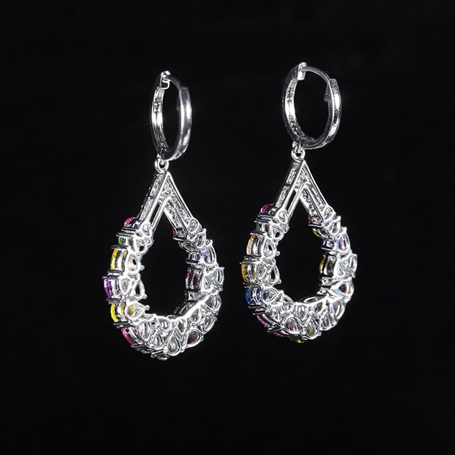 14k Gold 6.46 Ctw Natural Sapphire & Chrysoberyl & Diamond Earrings - 4