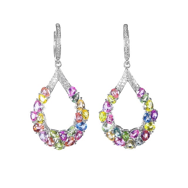 14k Gold 6.46 Ctw Natural Sapphire & Chrysoberyl & Diamond Earrings - 5