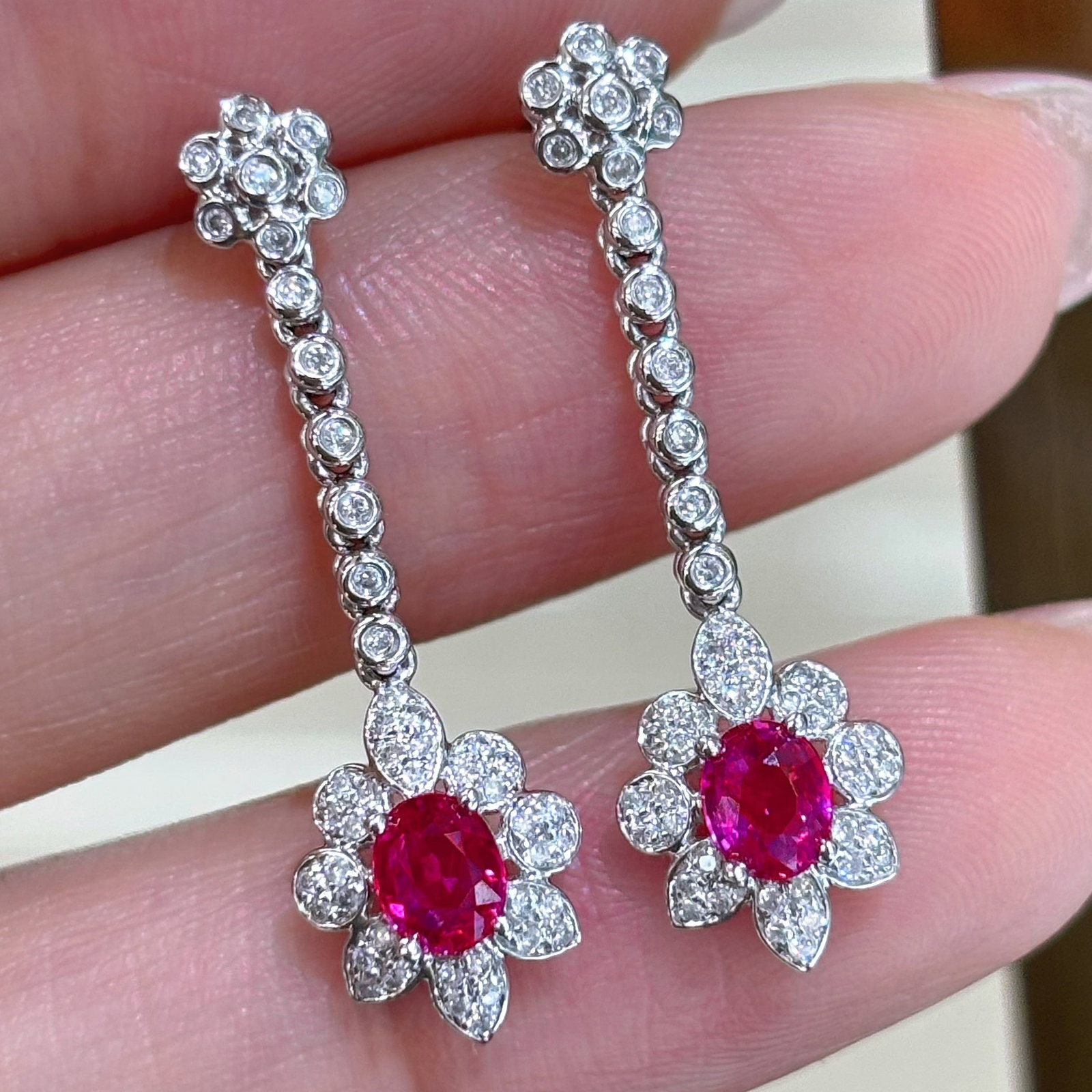 14k Gold 0.7 Ct Natural Ruby & Diamond Earrings - 2