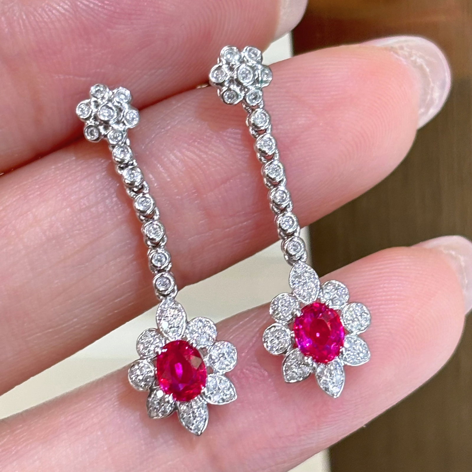 14k Gold 0.7 Ct Natural Ruby & Diamond Earrings - 4