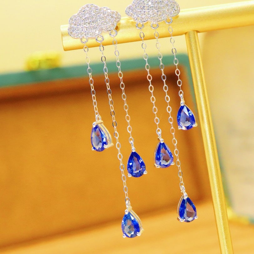 14k Gold 3.37 Ctw Natural Sapphire & Diamond Earrings - 2