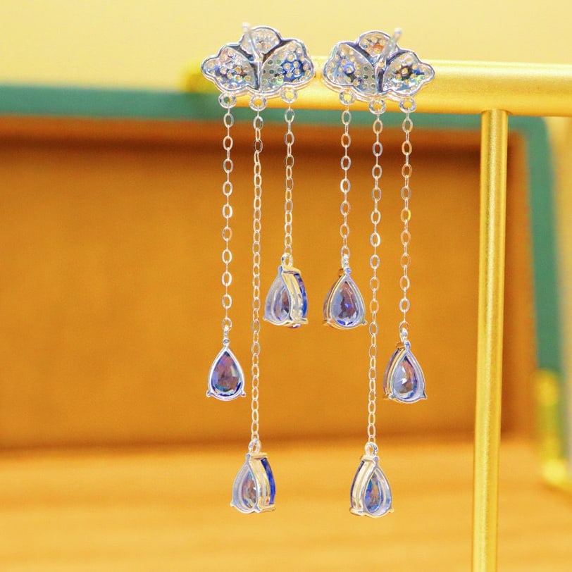 14k Gold 3.37 Ctw Natural Sapphire & Diamond Earrings - 3