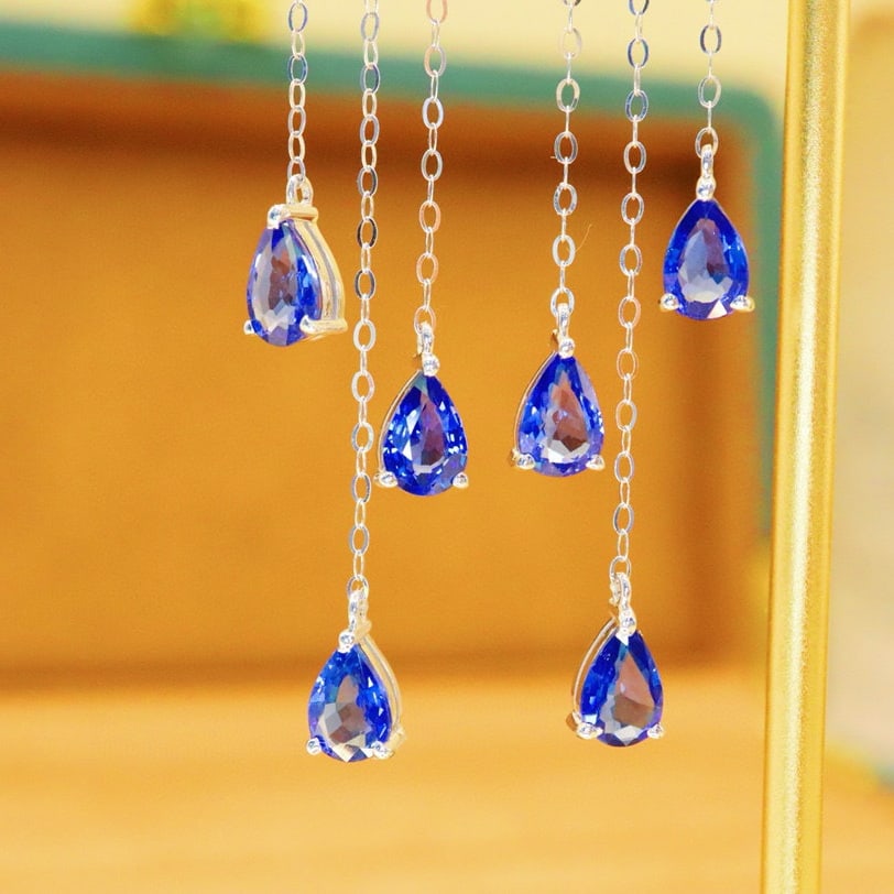 14k Gold 3.37 Ctw Natural Sapphire & Diamond Earrings - 6
