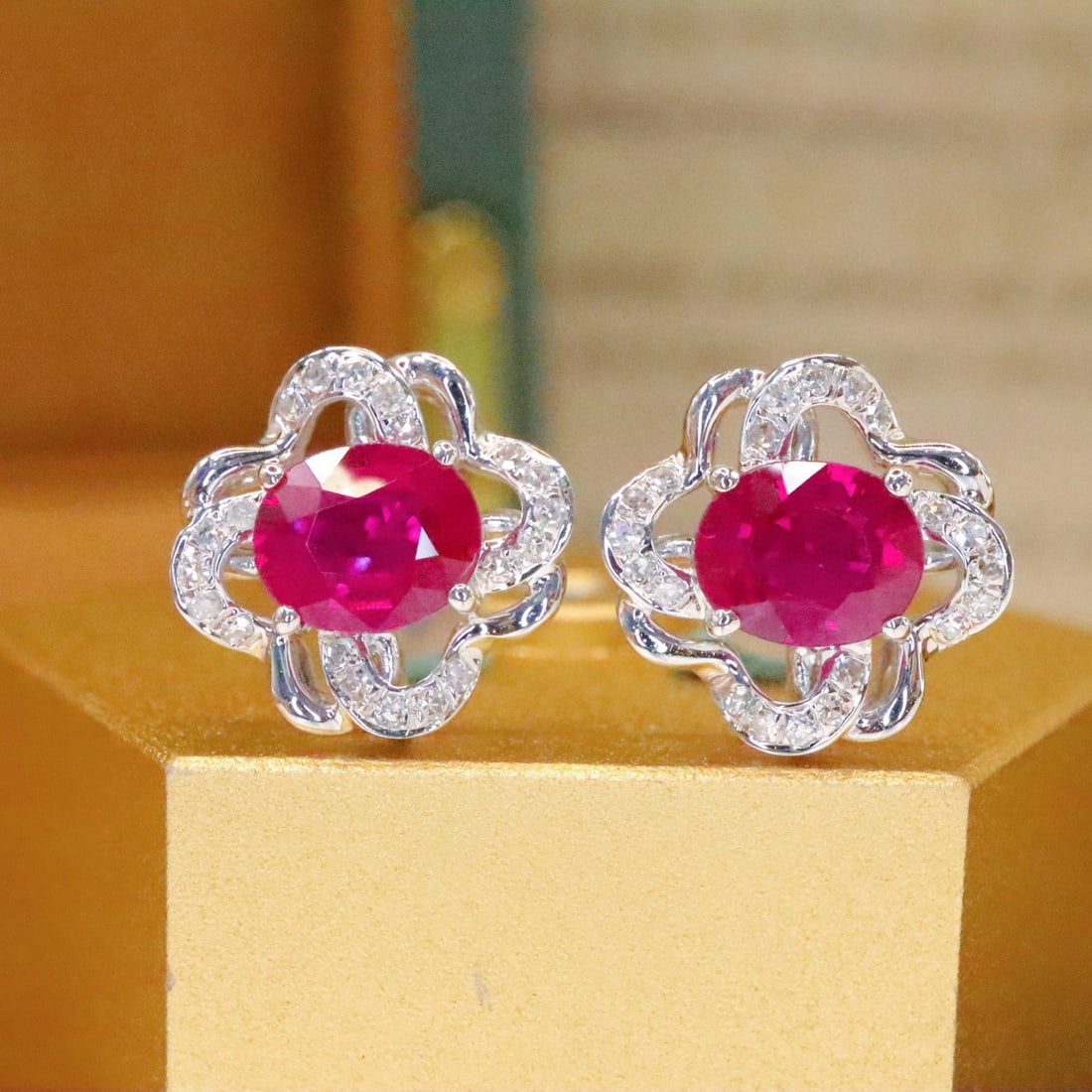 14k Gold 1.34 Ctw Natural Ruby & Diamond Earrings - 2