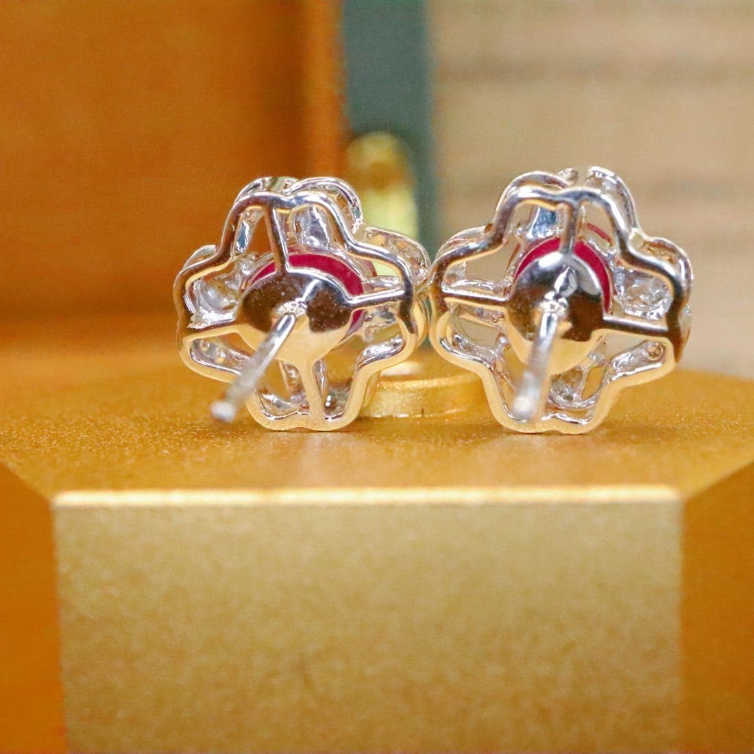 14k Gold 1.34 Ctw Natural Ruby & Diamond Earrings - 4