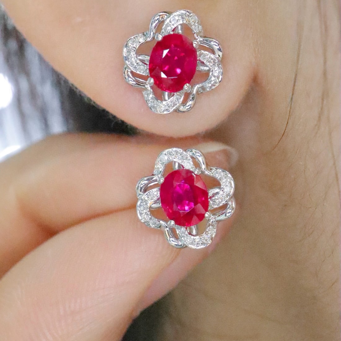 14k Gold 1.34 Ctw Natural Ruby & Diamond Earrings - 5