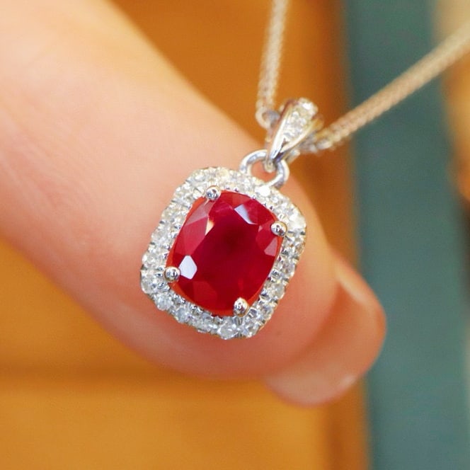14k Gold 0.85 Ctw Natural Ruby & Diamond Pendant( Without Chain ) - 2
