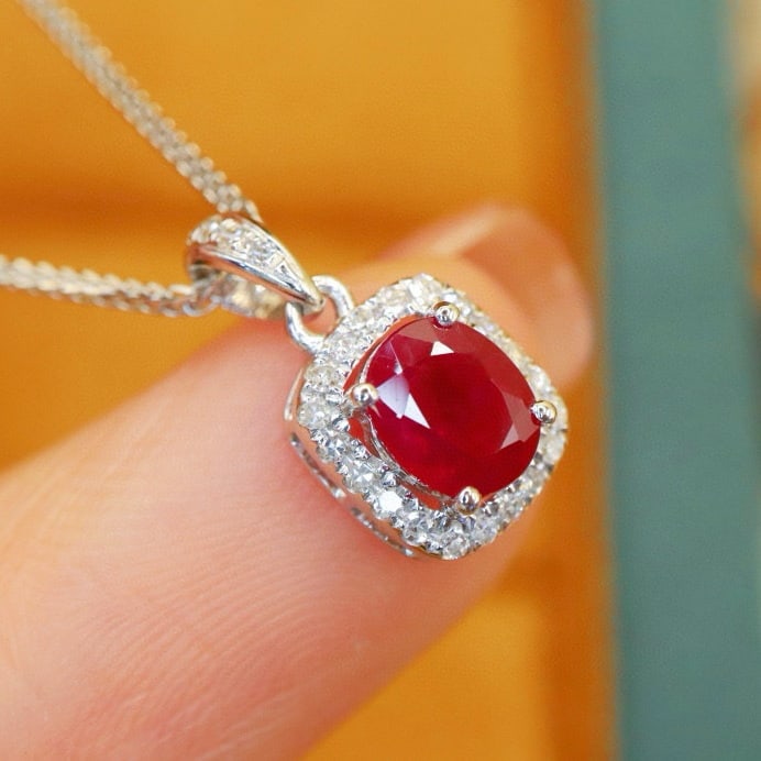 14k Gold 0.85 Ctw Natural Ruby & Diamond Pendant( Without Chain ) - 3