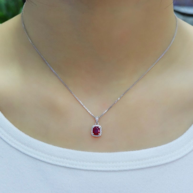 14k Gold 0.85 Ctw Natural Ruby & Diamond Pendant( Without Chain ) - 5
