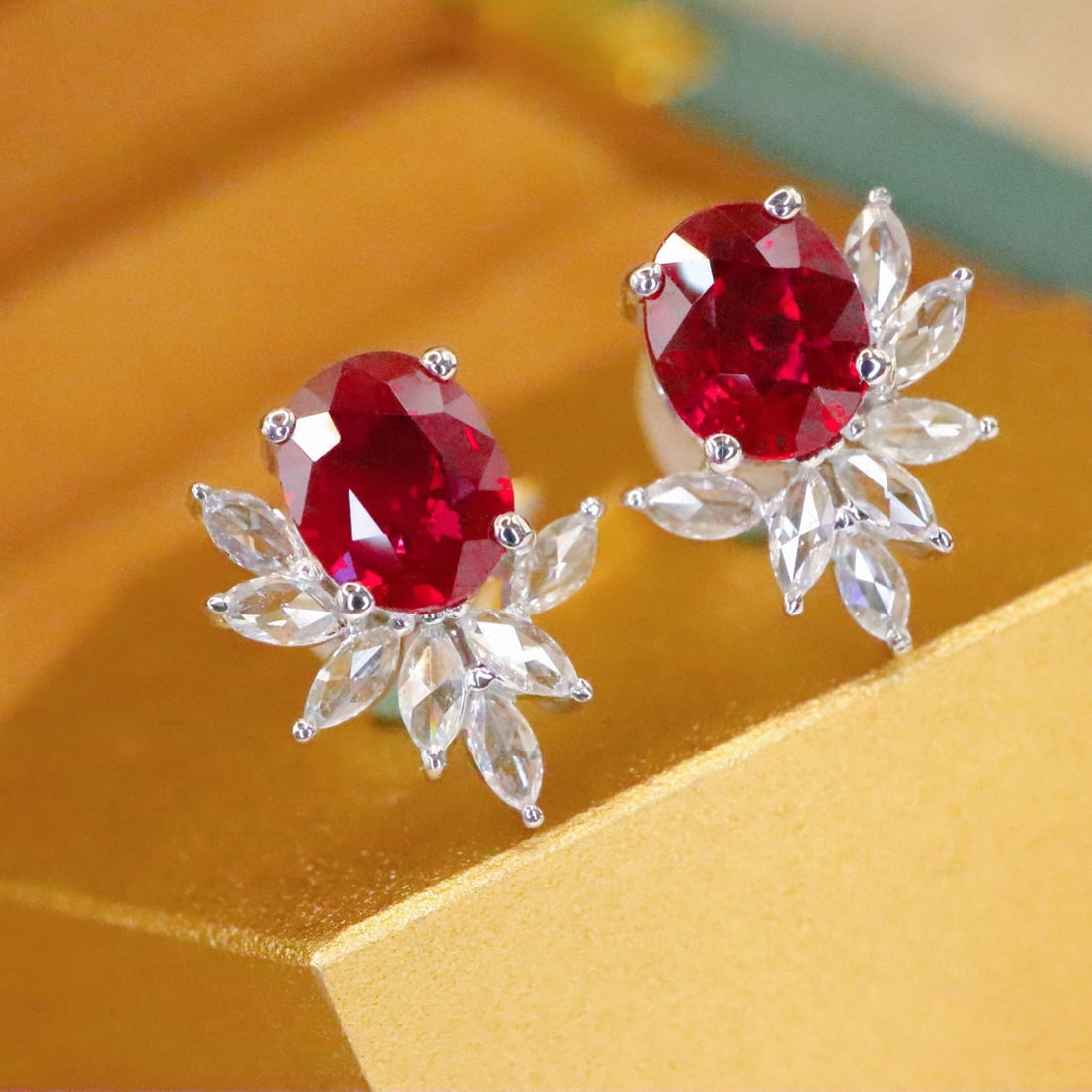 14k Gold 1.23 Ctw Natural Ruby & Diamond Earrings - 2