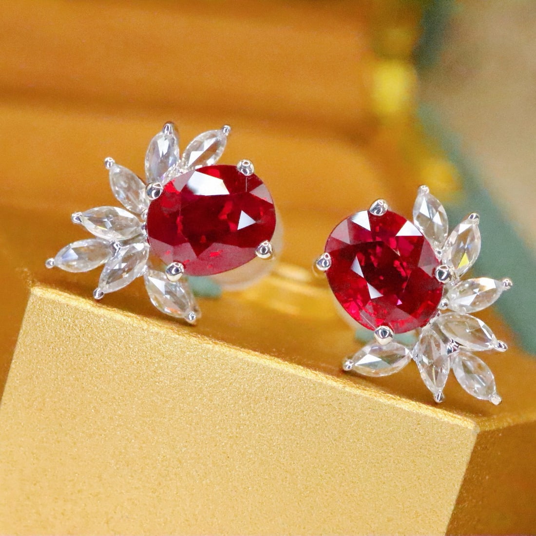 14k Gold 1.23 Ctw Natural Ruby & Diamond Earrings - 3