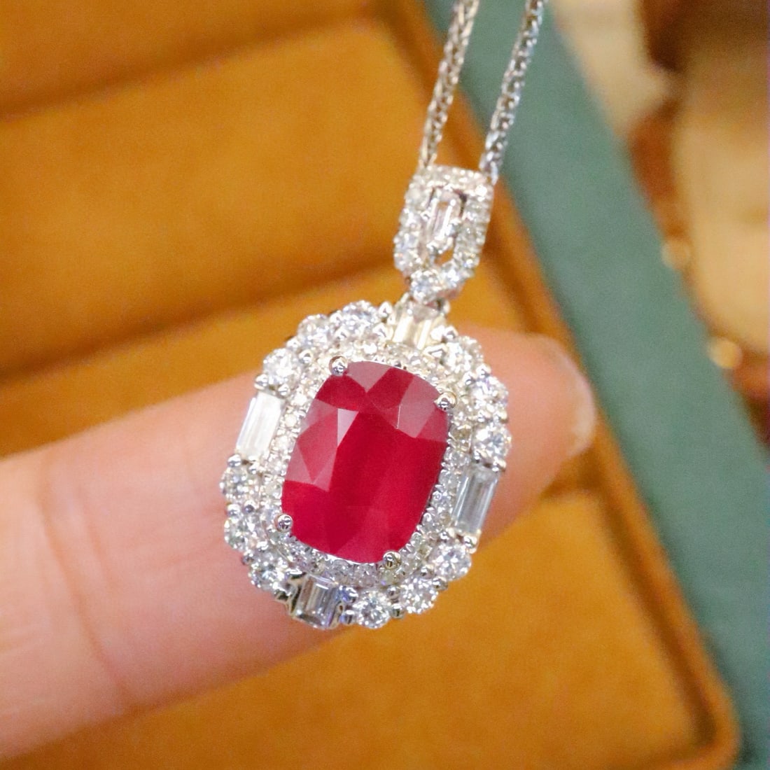 14k Gold 2.07 Ctw Natural Ruby & Diamond Pendant( Without Chain ) - 2